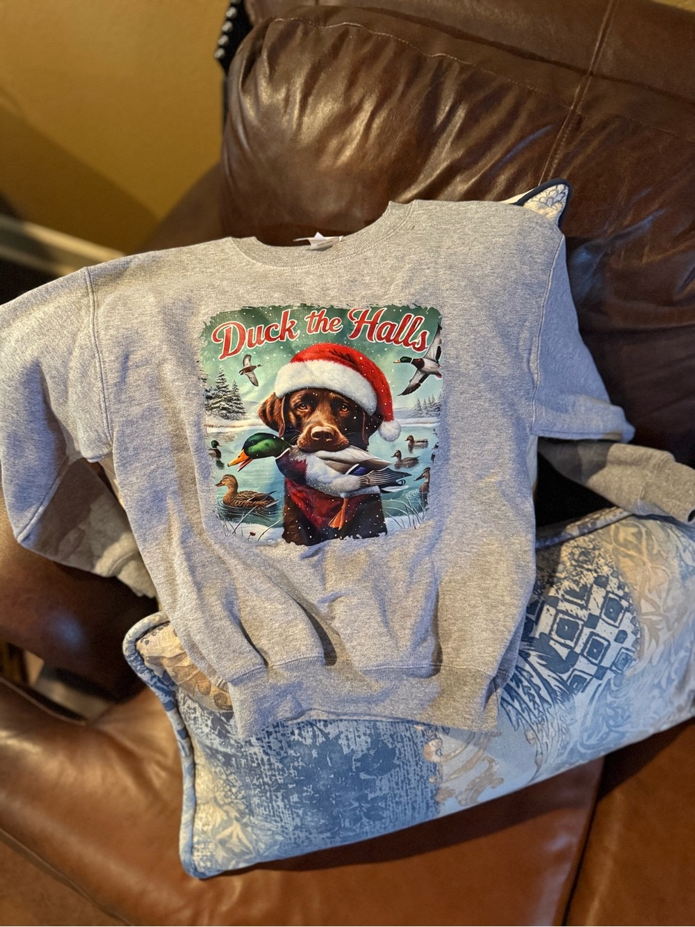 Hanes Gray 'Duck the Halls' Holiday Graphic Sweatshirt